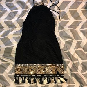 Halter Neck Black Bodycon Tassel Dress